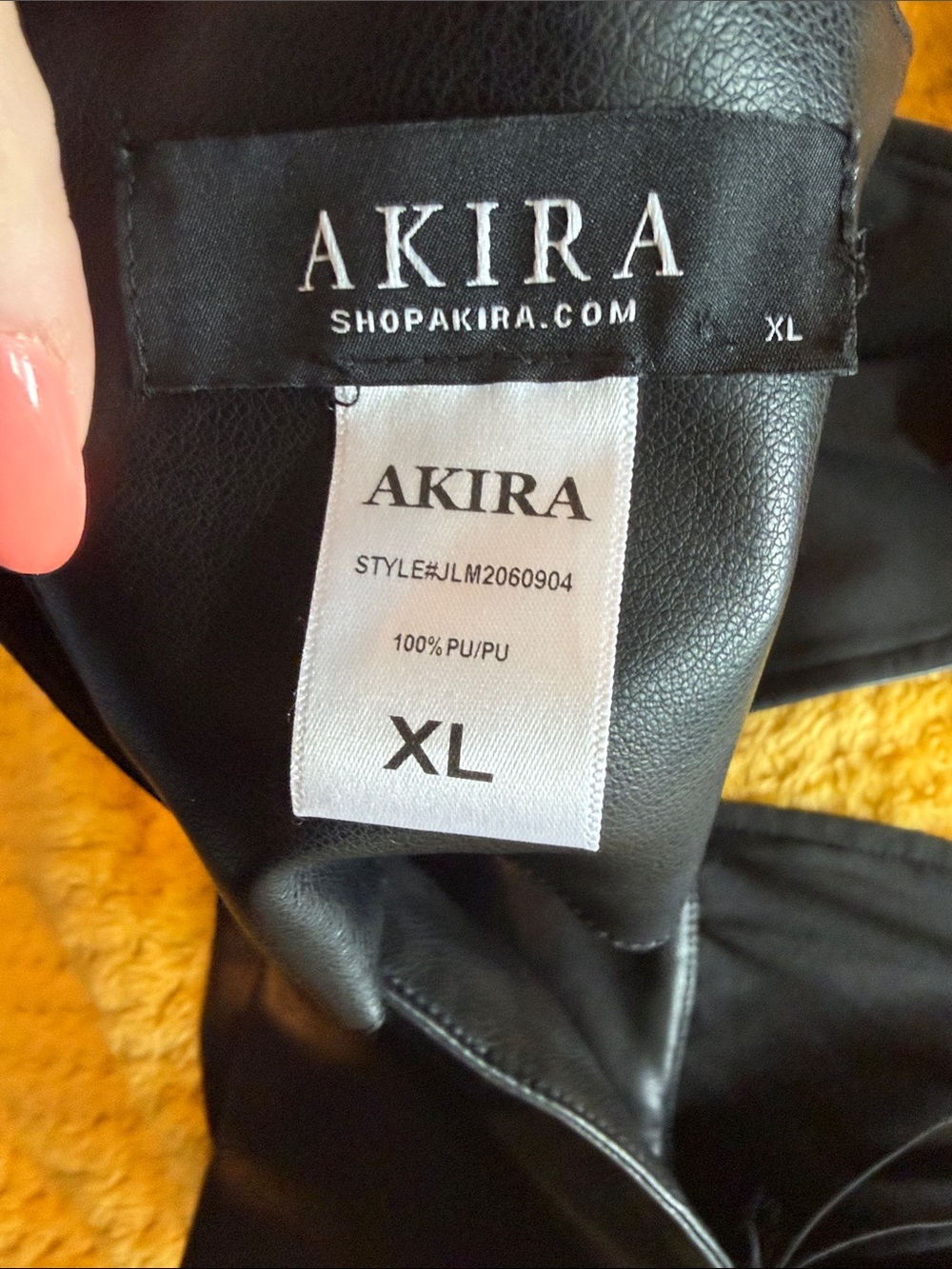 AKIRA Black Faux Leather Halter Crop Top with Buckle Detail - Picture 2 of 3